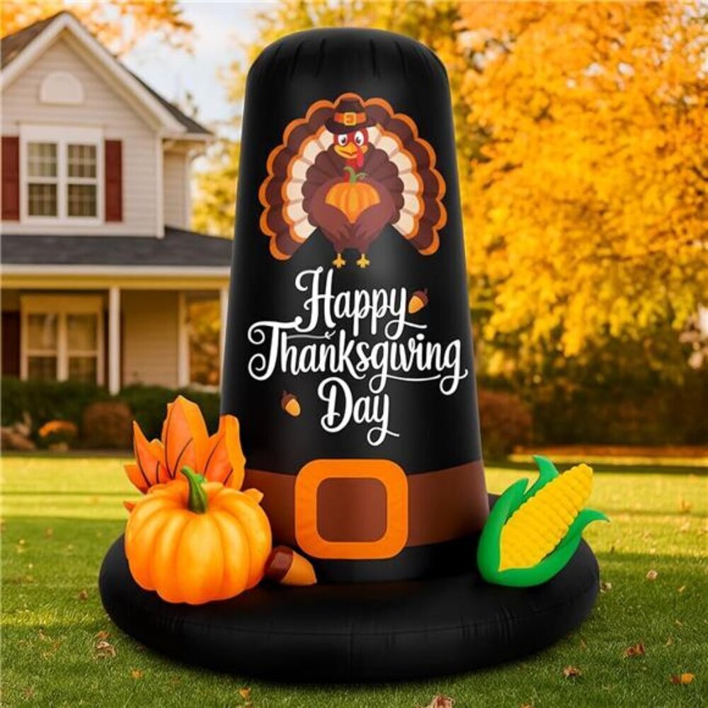 Thanksgiving Inflatable Pilgrim Hat 6ft LED Outdoor Decor